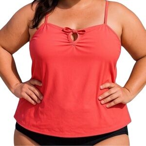 Lands End Coral Keyhole Tankini Top Women’s Plus Size 18 Swimwear built in bra
